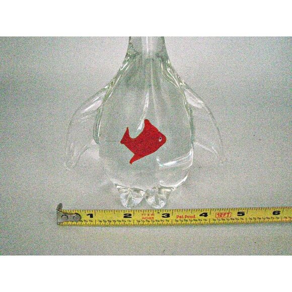 Clear Glass Penguin Figurine with Red Fish Inside Belly Artisan Paperweight Deco - Picture 9 of 12